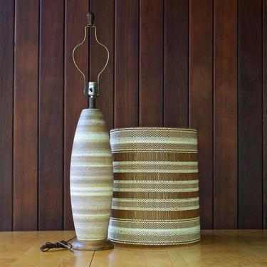 1960s Mid-Century Maria Kipp Chenille Shade Stoneware Walnut Table Lamp Vintage Modern 