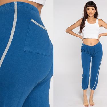 80s Sweatpants Track Pants Blue Old School Jogging Striped Track Suit Gym Running 1980s Sports Vintage Retro Warm Up Extra Small xs Petite 