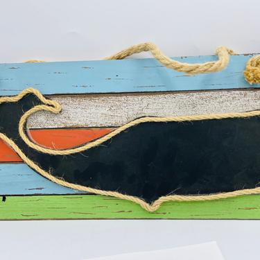 Vintage Chalkboard Whale Hanging Sign - Beach Nautical Decoration Sign 20&quot; X 9&quot; 