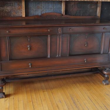 Antique Buffet w Bookmatched Doors and Pediment