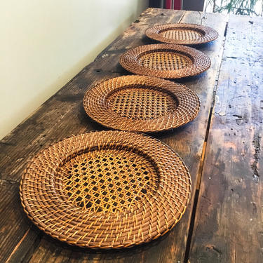 Rattan Charger Set of 4 | Wicker Round Placemats | Vintage Woven Tablemat | Natural Placemats | Table Decor | Wicker Table Pads | Boho Chic 