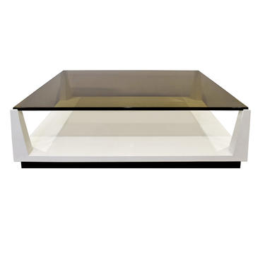Tommi Parzinger Lacquered Coffee Table with Smoke Glass Top 1970s - ON HOLD