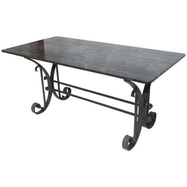 Italian Wrought Iron and Black Marble Dining Table by ErinLaneEstate