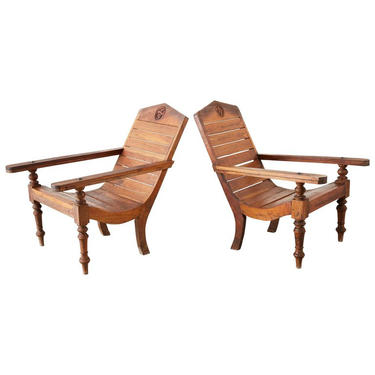 Pair of British Colonial Teak Plantation Chairs by ErinLaneEstate