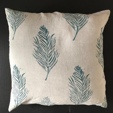 Feather Print Pillow in Peacock Blue