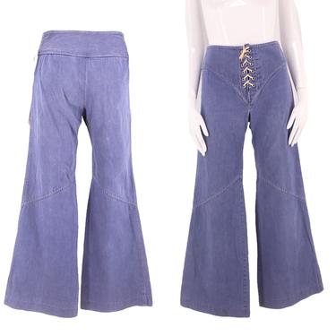 70s denim lace up hi waisted bell bottom jeans sz 28 / vintage 1970s blue bells flares pants sz 6 