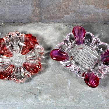 Set of 2 Small Trinket Dishes - Pink and Red Tinted Glass Vintage Ashtrays - Glamour Girl Vanity | FREE SHIPPING 