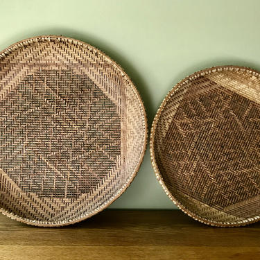 Round Woven Baskets Shallow Bowl Shaped Wall Decor 