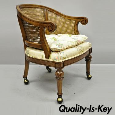 Vintage Kindel French Regency Style Cane Barrel Back Club Lounge Chair on Wheels