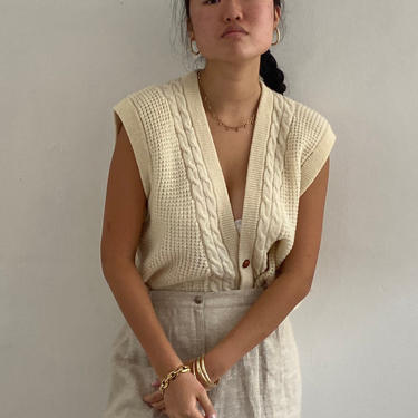80s Dior wool sweater vest / vintage Christian Dior ivory white soft wool cable knit V neck boyfriend gilet sweater vest | L 