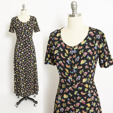Vintage Betsey Johnson Dress - 1990s Floral Rayon Shirt Front Maxi - Small S 