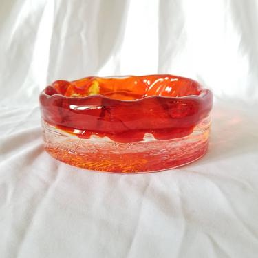 Vintage Amberina Glass Bowl / Free Form Art Glass Bowl / MCM Colored Glass Home Decor / Tangerine Glass Ashtray / Red Glass Catch All Dish 