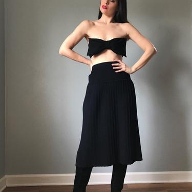 80s SONIA RYKIEL wool pleated skirt | black knit skirt | KILT style pleated skirt 