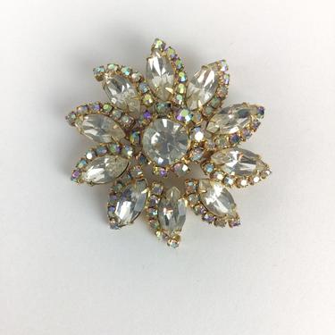 Vintage 50s brooch | Vintage floral clear rhinestone brooch | 1950's snowflake costume jewelry brooch 