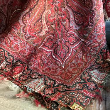 19th C Paisley Wool Shawl Throw Classic Traditional Design Finely Woven 19th C Victorian Project Fabric Damages 
