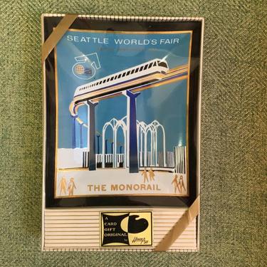Vintage 1962 Seattle World&#8217;s Fair Monorail Smoked Glass Tray, Unopened in Original Packaging