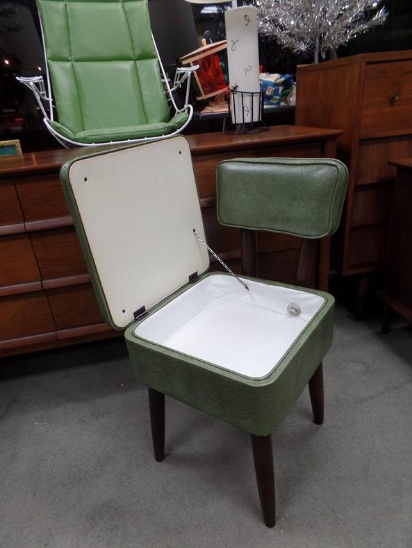 Mid-Century green vinyl sewing stool