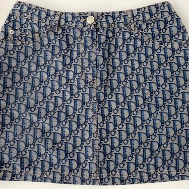 Vintage CHRISTIAN DIOR Monogram Trotter Oblique Logo Blue Denim Skirt fr 36 / us 4 