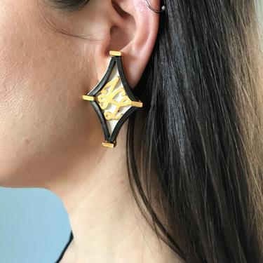 Signed Iconic KARL LAGERFELD logo earrings | gold enamel earrings 