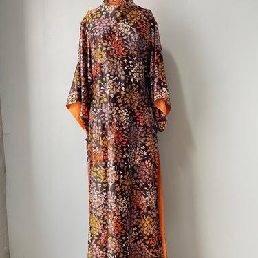 1970s Kaftan Dress Nylon Maxi Dress M 