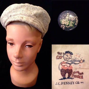 1920's 30's 40's style cap~ The Cat and the Fiddle ~Tweedy Ivory Newspaper Boy Cap and Pin ~ 2PC Set 