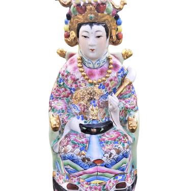 VINTAGE Asian Statue, Oriental Art, Famille Rose Art, Chinoserie Home Decor 