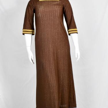 Vintage 1970s  Bronze, Gold and Silver Disco-era Inspired Caftan Dress 