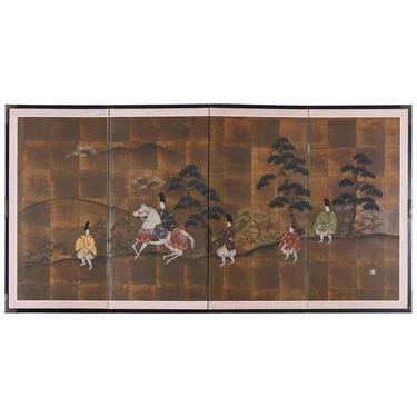 Japanese Four Panel Showa Period Narrative Tale Screen by ErinLaneEstate