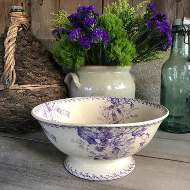 Antique French Ironstone Compote, Gien Pottery, Fruit Bowl, Pedestal, French Faience, French Farmhouse 