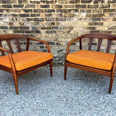 Danish Modern Walnut Barrel Lounge Chairs