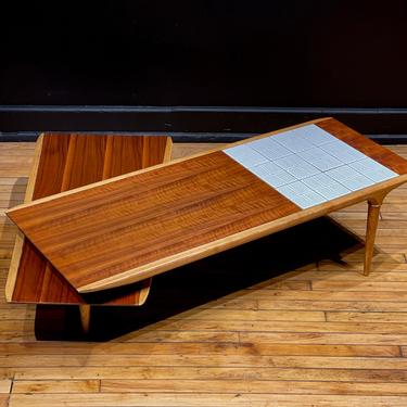 Restored Lane Cosmopolitan Switchblade Tile Top Coffee Table - Mid Century Modern Danish Style Walnut Boomerang Surfboard Coffee Table 