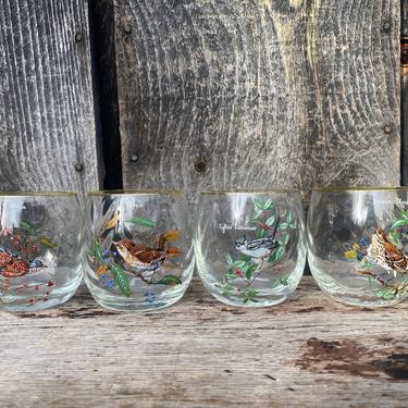 Vintage Bird Glassware -- Bird Glasses -- Set of 4 Glasses -- M Sargeant Bird Glasses -- Bird Glassware -- Stemless Wine Glasses -- Birds 