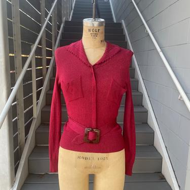 1930's Red Belted Knit Sweater