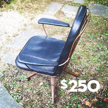 Spring Wire Armchair in Black Vinyl on Casters Mid-Century Modern 50s 60s Mad Men Eames Nelson Era 