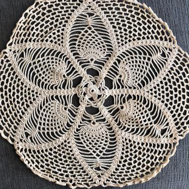 Vintage Cream Cotton Handmade Flower Floral Crochet Lace Doily, Crochet Lace Napkin Home Decoration by LeChalet