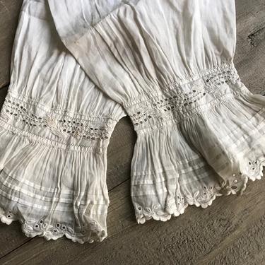 Antique French Ruffled Sleeves, Cuffs, Manche, Maunch, Broderie Anglaise, Embroidered Lace Sleeve Sewing Project, Period Clothing, Accessory 
