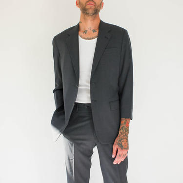 Vintage 90s Y2K PRADA Milano Dark Gray Wool Gabardine Two Piece Suit | Made in Italy | Size USA 40 Euro 52 | 1990s 2000s Designer Mens Suit 