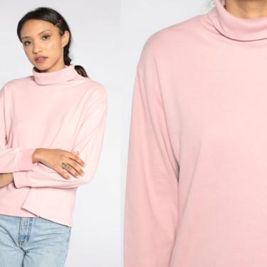 Turtleneck Shirt Baby Pink Shirt 80s Top Long Sleeve Shirt 1980s Funnel Retro Pastel Turtle Neck Top Vintage Simple Plain Large L 