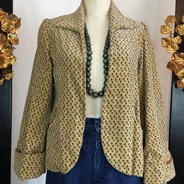 1970s velour jacket, vintage 70s jacket, bell sleeve jacket, the strawberry plant, bohemian jacket, hippie jacket, camel floral velvet, 34 