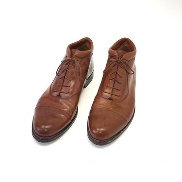 Johnston &amp; Murphy Men's Made in Italy Ankle Cap Toe Leather Boots Brown 11.5M 