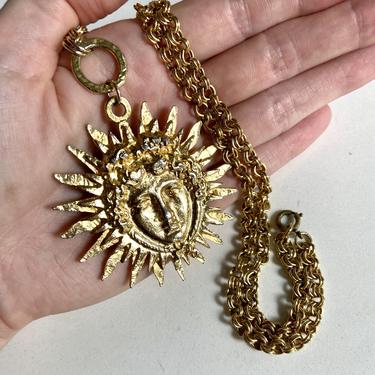 Vintage Gold Sun Neo Classical Pendant Necklace