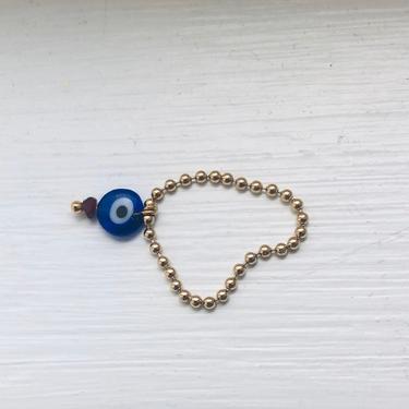 Gold Chain Charm Ring with Evil Eye 