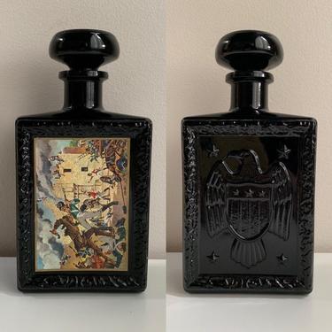 1960s - mid century black amethyst Battle of the Alamo &amp; eagle decanter / liquor bottle 