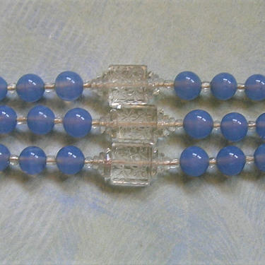 Antique Art Deco Sterling and Blue Glass Bracelet, Sterling Art Deco Bracelet, Old Glass Deco Bracelet (#3858) 
