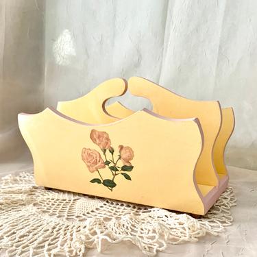 Lovely Roses Vintage Organizer, Holder,, Use for Mail, Guest Towels, Napkins, Shabby Chic Decor 