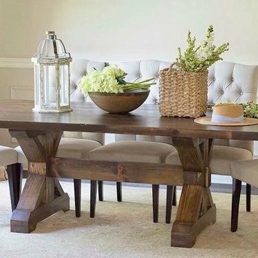 Solid Wood Handmade X-Base Trestle Dining Table FREE SHIPPING 