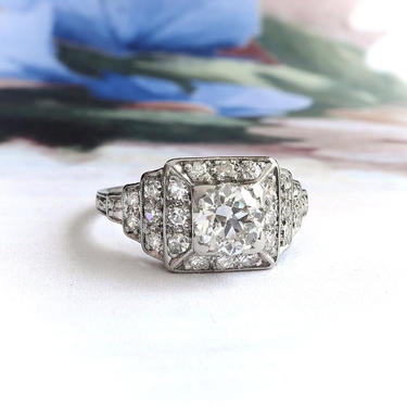 Art Deco Old European Cut Diamond Step Engagement Ring Platinum 