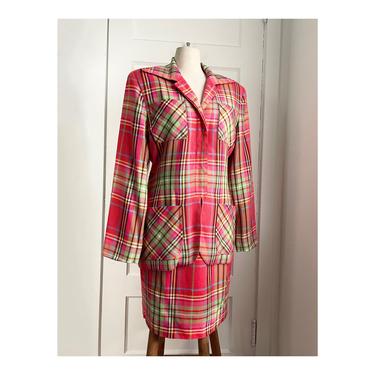 1990s Clueless Inspired Hot Pink Plaid Blazer & Skirt Set by Emanuel Ungaro- like new with tags- size 10/12 