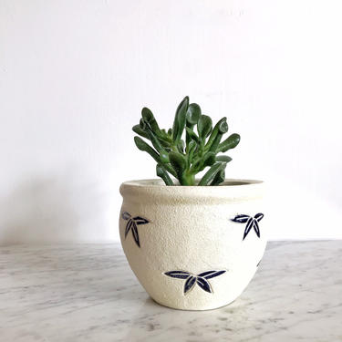 Vintage Ceramic Planter with Leaf Designs 