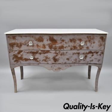 Steel Metal Bombe Commode Marble Top French Dresser Purple Painted Industrial